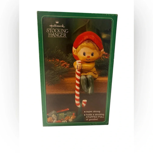 Vintage 1984 Hallmark Christmas Boy Pixie Elf Stocking Holder Candy Cane - Picture 2 of 7